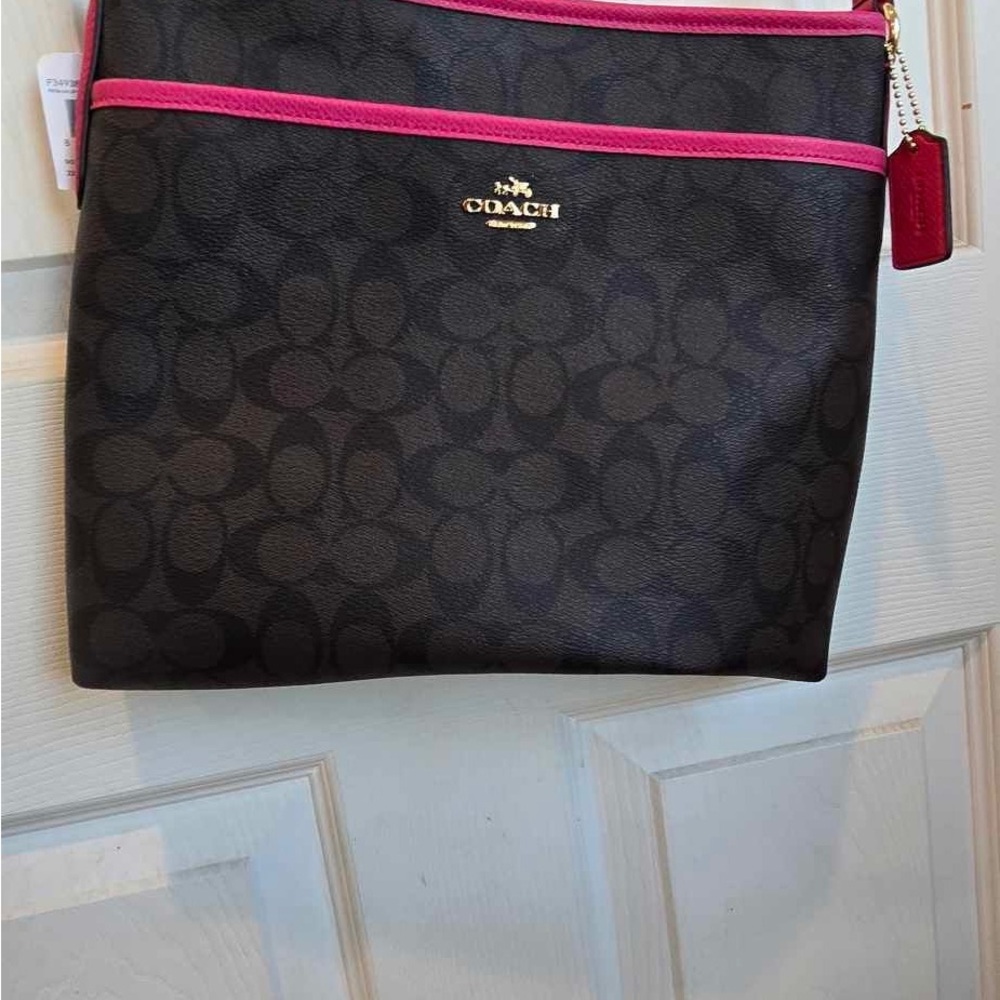 Coach Black and Pink Shoulder Bag with Signature Monogram